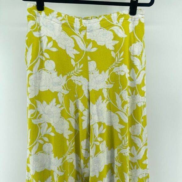 Marc New York Chartreuse Floral High Waisted Wide Leg Crop Pants M Linen Blend - Picture 2 of 13